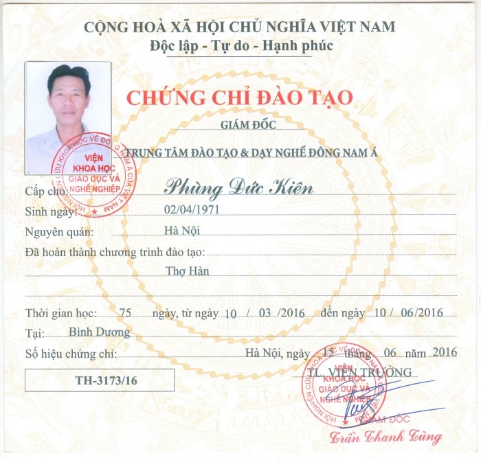 Chứng chỉ đào tạo nghề thợ hàn 2016